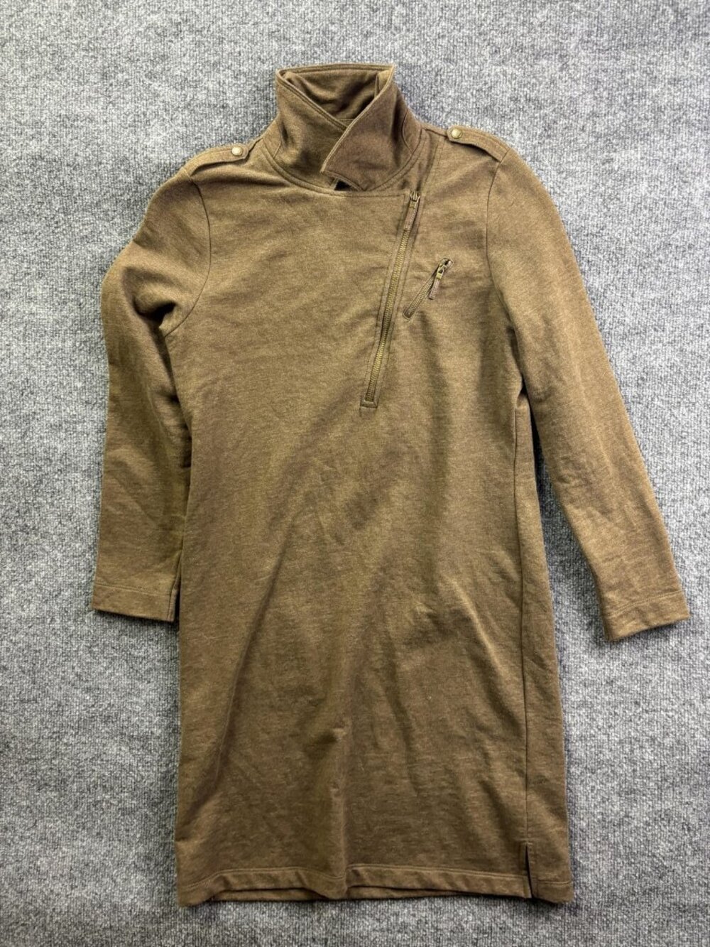 Lauren Ralph Lauren Sweater Dress Womens Medium Brown Turtleneck Zip Pocket Knit